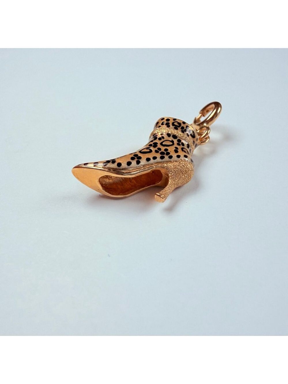 14K Solid Yellow Gold Stuller Enamel Leopard High Heel Shoe VTG Charm Pendant - Picture 4 of 9